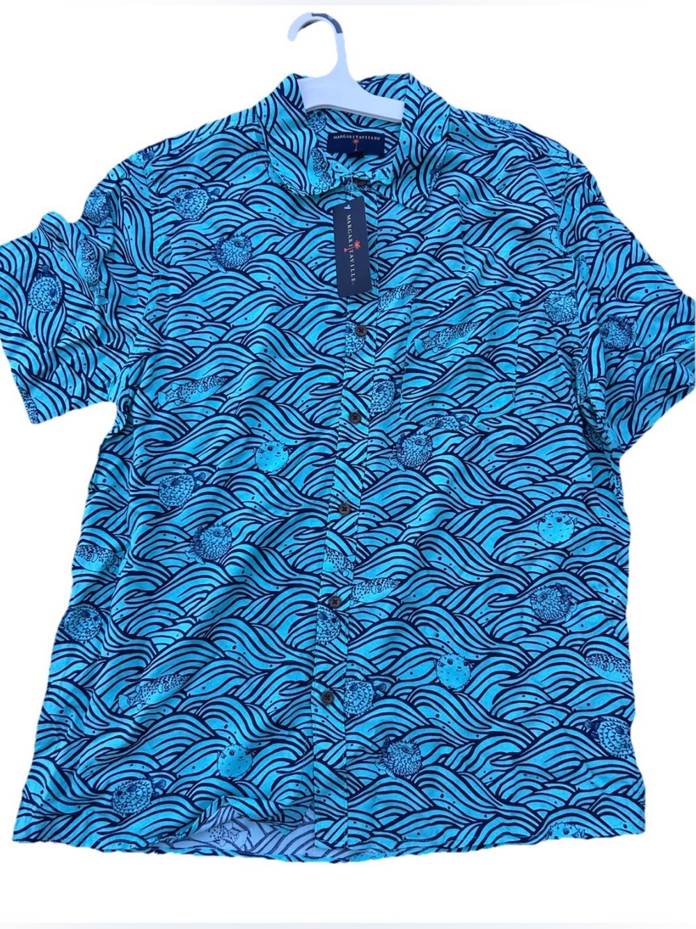 Margaritaville Men's Aruba Blue Pufferfish Button Up Shirt